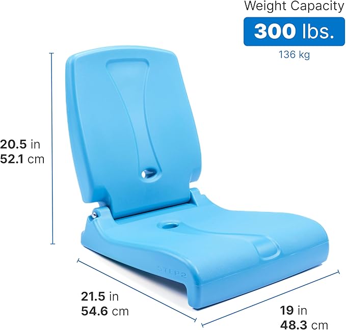 Step2 Folding Flip Seat, Lightweight Portable Outdoor Chair for Poolside, Camping, Beach, Boats, Tailgates, Durable Ground Chair with Back Support for Adults, Capri Blue