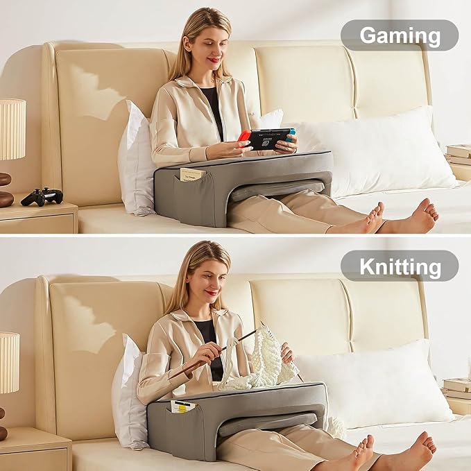 cooloo8 Lap Desk Pillow for Bed, Soft Arm Rest Pillow, Reading Lap Pillow, Memory Foam Reading Pillow, Laptop Lap Desk for arms for Reading, Working in Bed Couch(Grey)
