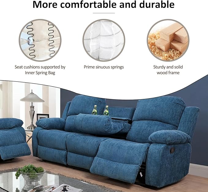 AYCP Microfiber Living Room Furniture Set Reclining Sofa Set Loveseat Furniture Sets in Living Room Sofa Recliners (Sofa, Blue Microfiber)