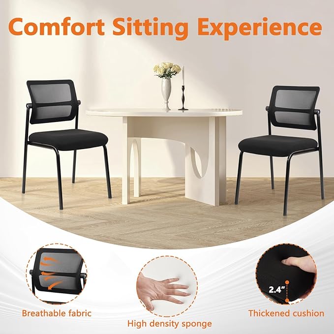 CLATINA 8PK Mesh Stacking Office Desk Chairs, Portable Stackable Bulk Waiting Room Armless Chair with Adjustable Back & Fabric Seat for Guest Lobby Side School Church Conference Break, Black