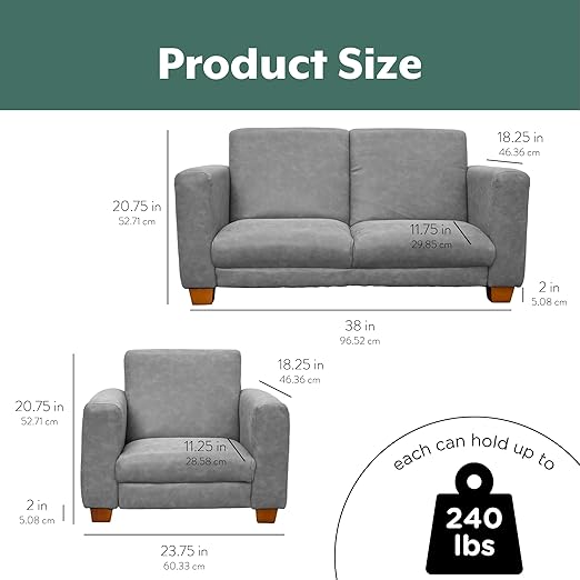 Children's Factory As We Grow Modern Flexible Seating Set, Flexible Seating for Classroom Elementary, Adjustible Kids Couch for Playrooms and Daycares, Faux Distressed Leather Gray