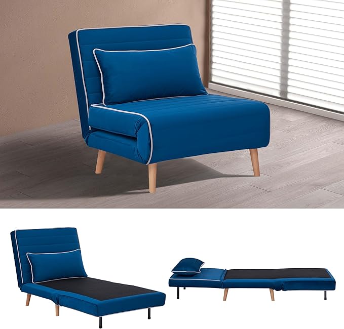 CITTANEO 32" Convertible Sleeper Chair, 3-in-1 Folding Sleeper Chair with Pillow, 3-Position Adjustable Backrest for Living Room, Bedroom, Office, Blue