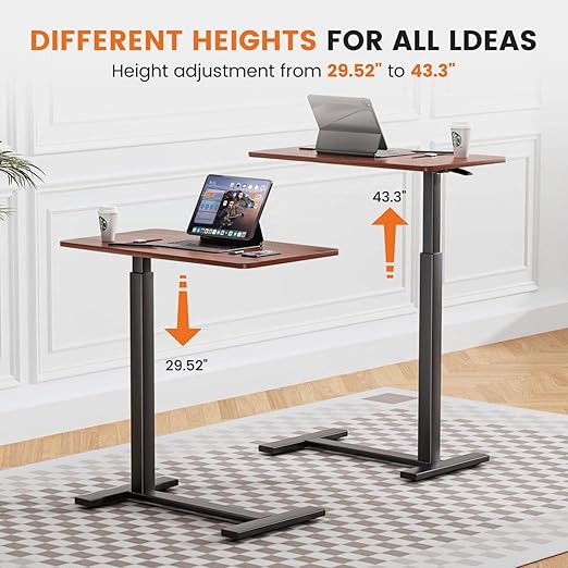 Mobile Bed Laptop Desk with Lockable Wheels and Height Adjustment Function Versatile Overbed Table for Hospital Bedside and Efficient Home Office, Brown