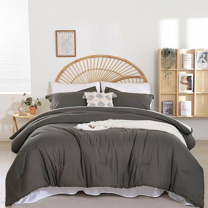 weigelia Twin Comforter Set 5 Pieces Dark Grey Comforter Set Soft Twin Bed Set Twin Bedding Set with Comforters, Flat & Fitted Sheets, Pillowcases & Shams