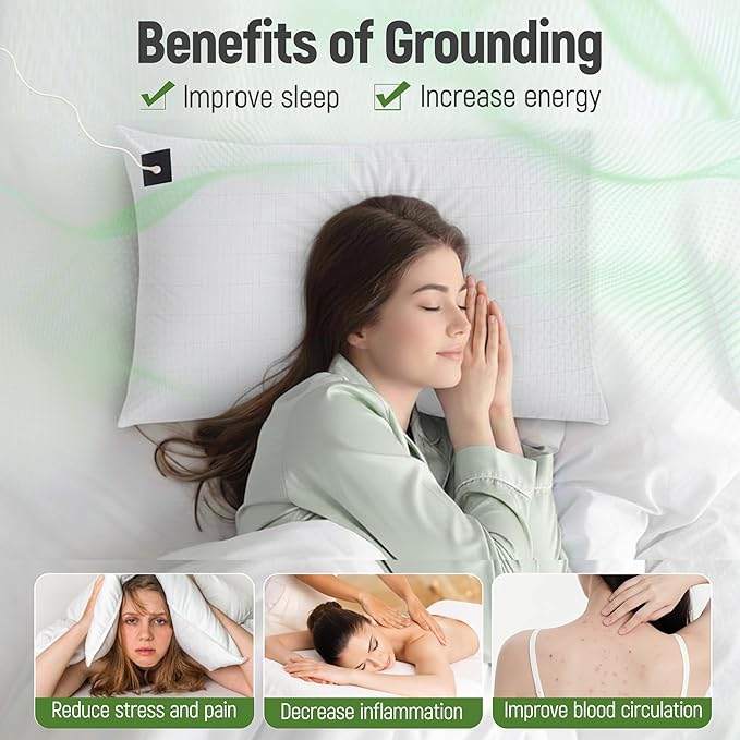 Groundingtop Grounding Pillowcase King with 10% Silver Fiber+90% Cotton Conductive Grounding Pillow Case 20x36in Silver Fiber Grounding Sheet Improve Sleep Anxiety Relief White 1pc