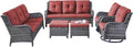 Rilyson Wicker Patio Furniture Set - 6 Piece Rattan Outdoor Sectional Conversation Sets with 2 Rocking Swivel Chairs,2 Ottomans and 2 Sofa for Porch Deck Garden(Mixed Grey/Red)