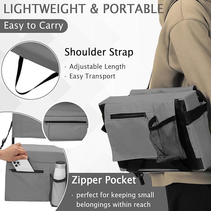 2pcs Stadium Seat for Bleachers with Back Support，Portable Bleacher Chairs with Back and Cushion，Includes Shoulder Strap and Cup Holder