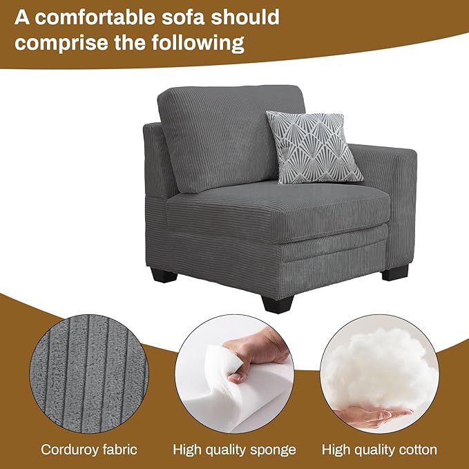 Legend Vansen Oversized Modular Sectional Sofa,6 Seat U Shaped Couch with Ottoman,Corduroy Sofa with Deep Seat,Convertible Large Sectional Couches for Living Room (Grey, L2+3)