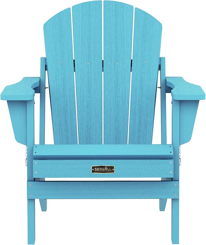 SERWALL Folding Adirondack Chair Outdoor Adirondack Chairs Weather Resistant Patio Chair Fire Pit Chairs - Light Blue