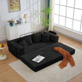 Folding Sofa Bed, Corduroy Loveseat Sleeper with Fixed-Shape Frame, No Assembly Needed Futon Couch, Convertible Floor Sofa Lounge Couch for Living Room, Bedroom, Lounge Studio, Black