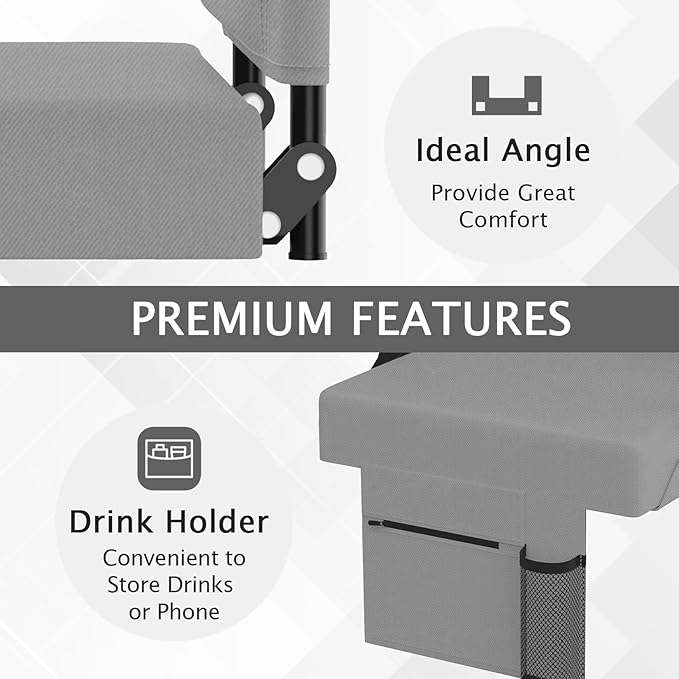 2pcs Stadium Seat for Bleachers with Back Support，Portable Bleacher Chairs with Back and Cushion，Includes Shoulder Strap and Cup Holder