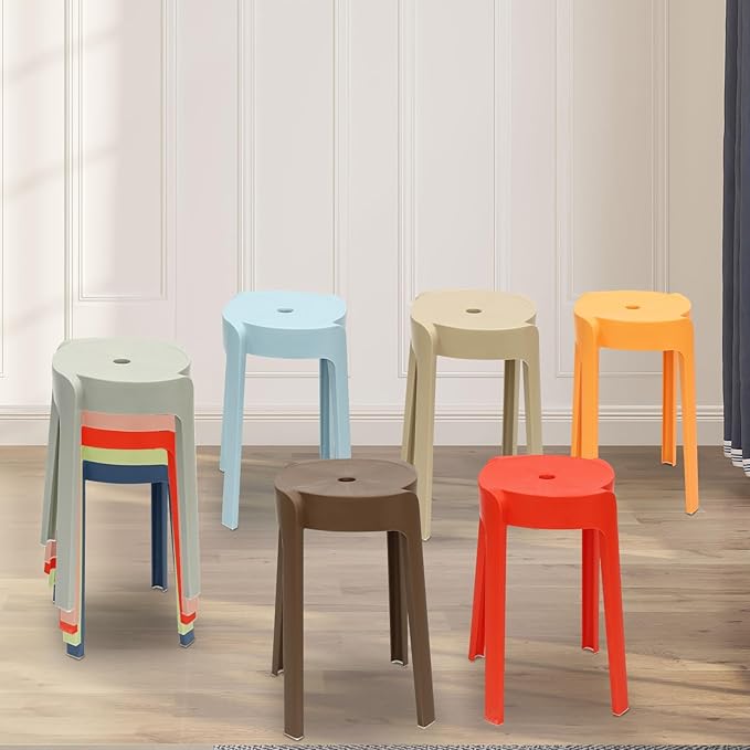 Xuthusman 10 Pack Plastic Stackable Stools,18.11 inch Height Nesting Stools Portable Backless Chairs Flexible Seating Chairs for School Home Office（Colorful）