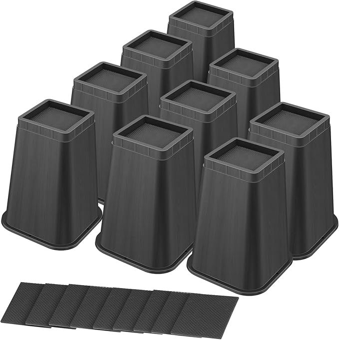 shouwuhho Bed Risers 8 Inch Heavy Duty, Furniture Risers Lifts 12" 8" 4" for Table, Desk Leg, Sofa, Couch, Adjustable Bed Frame Risers Supports Up to 6,000 Lbs, Black, 9 Pack