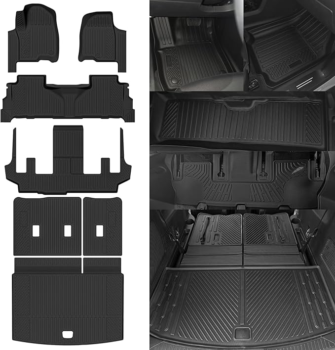 Floor Mats Fit for Chevy Suburban/GMC Yukon XL 2025-2026 7 Seats 2nd Row Bench Seat Trunk Mat & 2nd/3rd Backrest Mats Replacement All Weather for Chevrolet Suburban Floor Liner Accessories