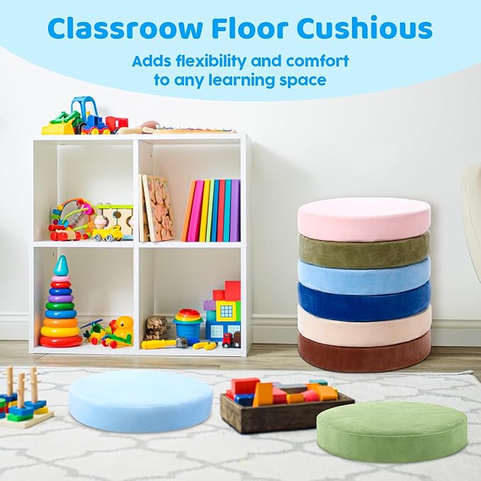 GlikCeil 8 Pcs Round Floor Pillow Cushions for Kids Classroom 15'' Soft Flexible Seating Chair Floor Seats for Reading Corner Playroom - Winter & Spring School Supplies (Creamy Pastels Series)