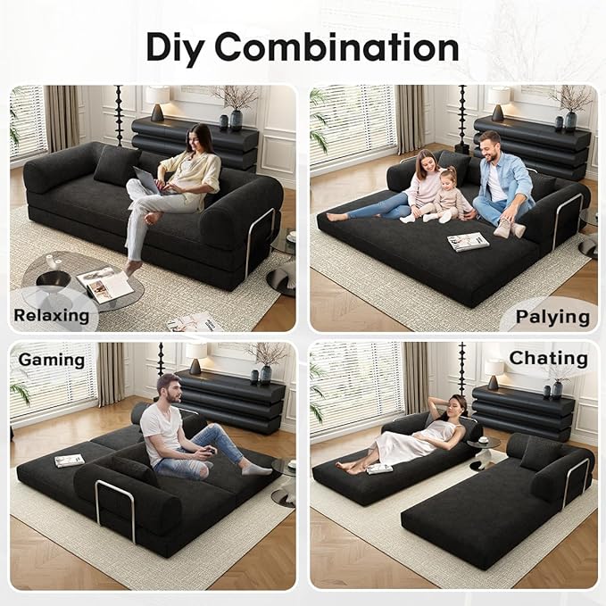 YUODL 78.8" Modular Sofa Bed - 4-in-1 Convertible Design with Corduroy Fabric and High Density Sponge, Removable Cover and Fixed Frame