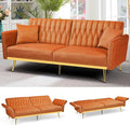 ACMEASE 70” Velvet Futon Sofa Bed w/Adjustable Armrests & 2 Pillows, Convertible Futon Couch w/Adjustable Backrests, Modern Sleeper Bed for Living Room, Bedroom, Orange