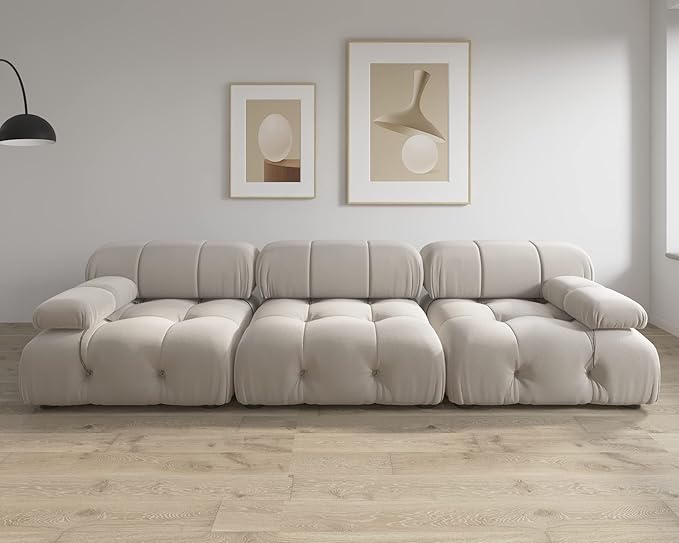 JACH 104" Convertible Modular Sectional Sofa, Minimalist Mid-Century Velvet Sofas Couches, Luxury Modern 3-Seat Wide Couch Sectional for Living Room Bedroom Office Apartment (Beige)