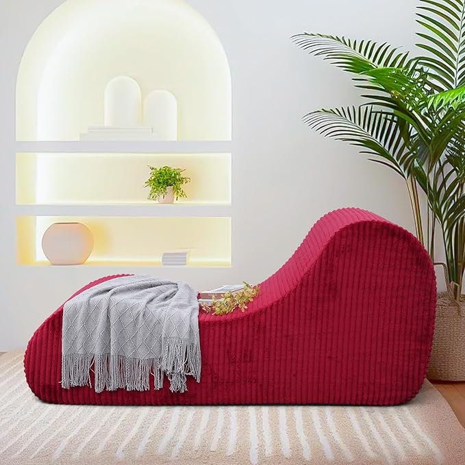Boneless Oversized High-Density Sponge Soft Sofa Corduroy Chaise Lounge Chair Couch Indoor, Red