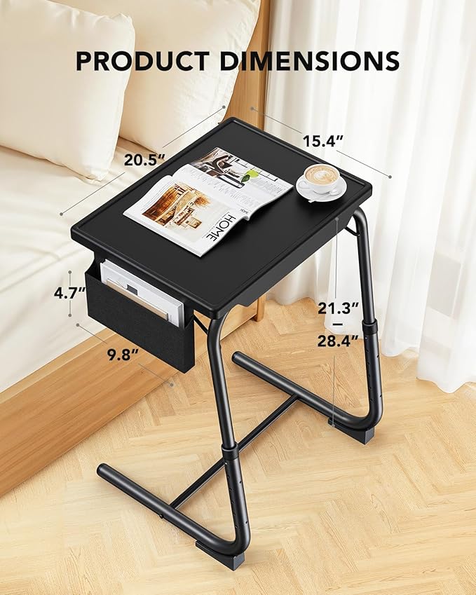 HUANUO TV Tray, Adjustable TV Dinner Tray, 20.5 x 15.4 inch Folding Tray Table with Storage Pocket, 6 Height Settings, 3 Angle Adjustments, Comfortable Tray Tables for Bed & Sofa, HNTT04B | Storage Pocket, 6 Height Settings, 3 Angle Adjustments, Bed & ...