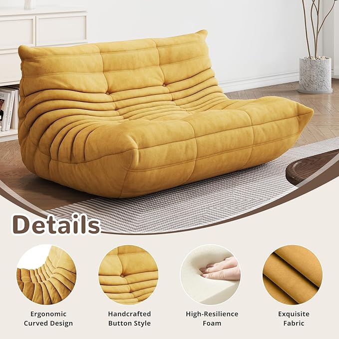 Bean Bag Chair - Corner Sofa, Fireside Chair Bean Bag Sofa Large Bean Bag Chair for Adults,Fireside Floor Couch for Living Room, Bedroom, Gaming (Yellow, Single) (Yellow, Loveseat)