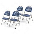 OEF Furnishings OEF1100 Series Premium Heavy-Duty Plastic Folding Chairs, Commercial Fanback Event Chairs with Triple Brace and 500 lb Capacity (4-Pack, Blue Plastic with Gray Frame)