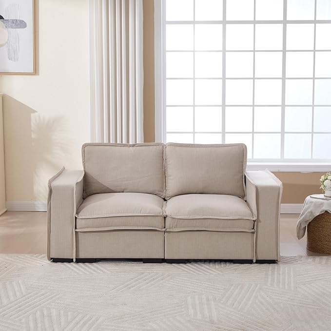HEAY-YO 67 Inches Modern Modular Sectional Sofa,2-Seater Comfy Couch with High Density Foam and Armrests,Floor Sofa for Living Room Bedroom Apartment,Linen Sand