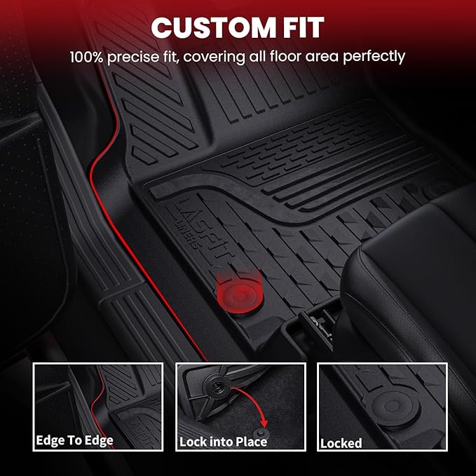 LASFIT Floor Mats for 2013-2018 Dodge Ram 1500 Quad Cab, 2019-2024 Dodge Ram 1500 Classic, Fit for Bucket Seat & Carpet Flooring, All Weather TPE Custom Fit Car Mats Floor Liners 1st & 2nd Row, Black