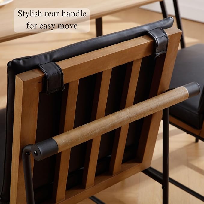 DUOMAY Mid-Century Modern Dining Chairs Set of 6, PU Leather Upholstered Side Chair with Rear Handle, Armless Chair with Metal Legs for Kitchen Dining Room Living Room Vanity, Black