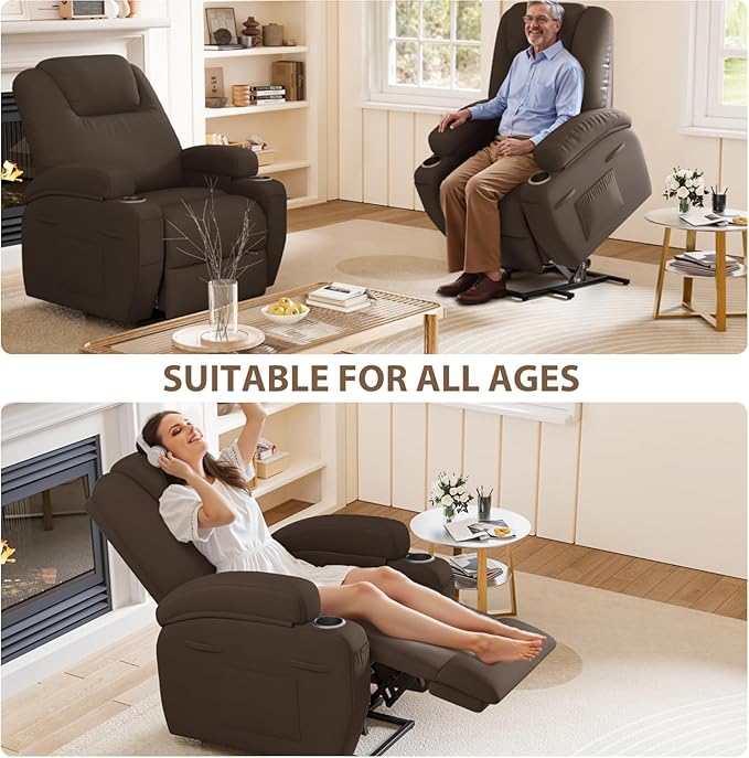 Flamaker Power Lift Chair Massage Recliner Chairs for Elderly - Ergonomic Design with Cup Holders & Side Pockets, Remote Control (Dark Brown)