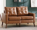 VESCASA 53" W Faux Leather Loveseat Sofa with Button Tufted Back, Mid Century Modern Upholstered 2 Seater Small Sofa Couch with Wood Legs, PU Leather Love Seats for Living Room/Bedroom, Caramel