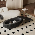 Oval Coffee Table for Living Room Modern Wood Center Tables with Storage Drum Tea Cocktail Fluted Mid Century Apartment Easy Assemble, Black 31.5" D x 47.2" W x14.2 H