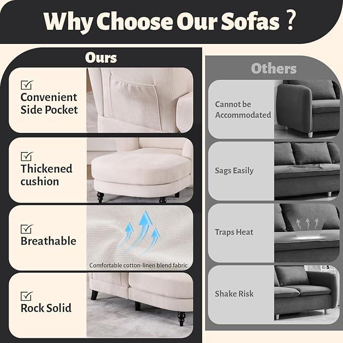 Chaise Lounge Chair Indoor, 59.8" Oversized Couch Reading Chairs，Chenille Comfortable Deep Sleeping Single Sofa, Upholstered Modern Couch Sofa Bed for Living Room, Bedroom & Apartment (Beige)