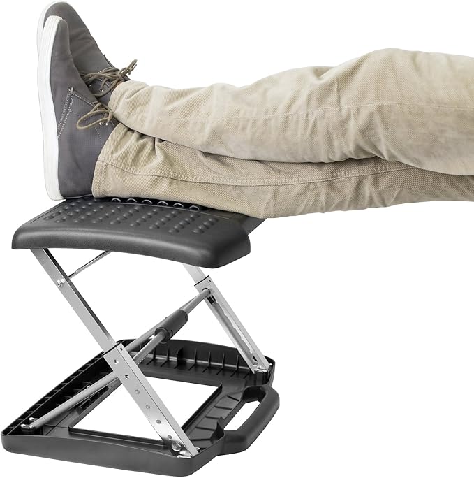 Mount-It! Adjustable Footrest with Massaging Bead | Adjustable Height and Tilt Office Foot Rest Stool for Under Desk Support | 5 Height Settings, 3 Tilt Settings | Black