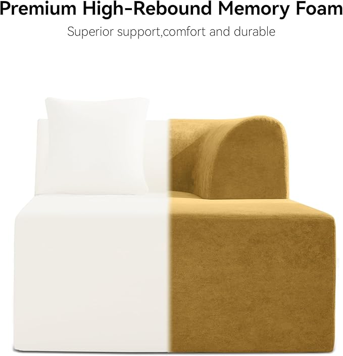140''Oversized Cloud Velvet Curved Sectional Couch, Boneless Couch with L-Shape Chaise, Upholstered Compression Memory Foam Modular Sectional Sofa for Living Room, No Assembly Required, Yellow