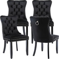 YeahFurn Black Mid Century Modern Dining Chairs Set of 4, Velvet Upholstered Kitchen & Dining Room Chairs with Nailhead Trim & Solid Wood Legs, Elegant Sillas De Comedor (Black, 4 Pcs)