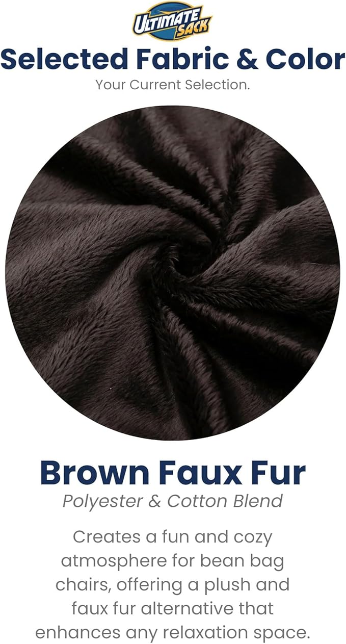 ULTIMATE SACK 5000 5-Foot Bean Bag Chair, Black Fur Cover – Oversized Foam Lounger, Floor Seat, Small Sofa, or Couch Bed for Living Area, Gaming Room, or Reading Lounge