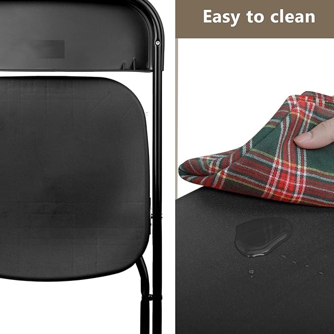 Folding Chairs 10 Pack, Heavy-Duty Plastic Foldable Chairs with Sturdy Metal Frame, 350 lbs Capacity, Stackable Portable for Weddings, Parties, Office, Indoor, Outdoor Events, Black