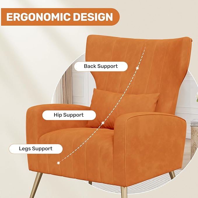Nalupatio Modern Accent Chairs for Set of 2 Upholstered Velvet Fabric Reading Chair Mid Century Arm Chair Comfy Armchair for Living Room,Orange
