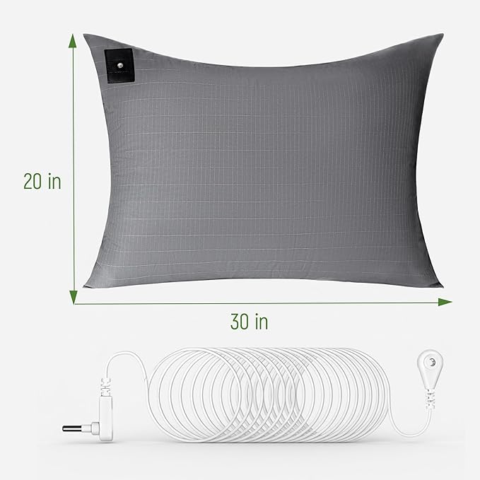 Groundingtop Pillowcase Upgraded 10% Silver Fiber Grounding Pillowcase, 90% Cotton Grounded Earth Bed Pillow Cover for Better Sleep Pain Relief Improve Energy, Queen 20x30 Inch, Gray 1PC