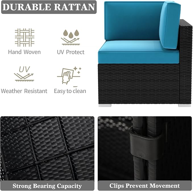 LayinSun 15 Pieces Patio Furniture Set with Fire Pit Table, Black Rattan Modular Sectional Patio Conversation Sofa Set