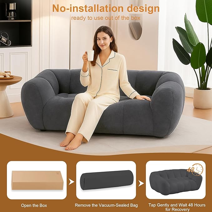 Giant Bean Bag Chair, 2 PCS Bean Bag Chairs for Adults Kids, Oversized Plush Bean Bag Couch with Armrest, Large Chair with Filler, Stuffed Accent Chair Lounge Floor Sofa for Gaming, Reading, Grey
