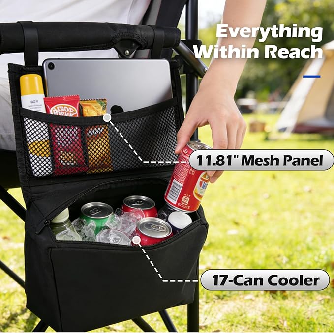 XL Premium Camping Chair - 400lb Capacity, Oversized 23.7" Wide Seat, Heavy Duty 600D Oxford Fabric, Padded Camping Chair Portable for Outdoor, Beach, Tailgate Parties Onyx Black