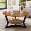 Round Coffee Tables for Living Room, 2-Tier Modern Circle Center Table with Storage, Wood Sofa Table with Metal Frame，35'x 17' Inches，Easy Assembly，Walnut