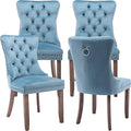 YeahFurn Sky Blue Mid Century Modern Dining Chairs Set of 4, Velvet Upholstered Kitchen & Dining Room Chairs with Nailhead Trim & Solid Wood Legs, Elegant Sillas De Comedor (Sky Blue, 4 Pcs)