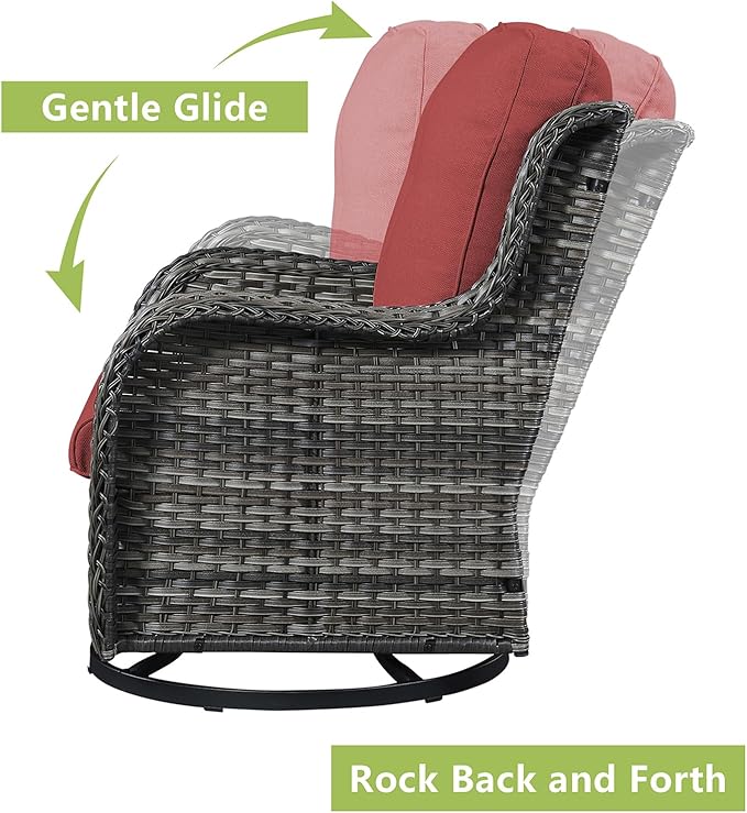 Rilyson Wicker Patio Furniture Set - 6 Piece Rattan Outdoor Sectional Conversation Sets with 2 Rocking Swivel Chairs,2 Ottomans,1 Sofa and 1 Loveseat for Porch Deck Garden(Mixed Grey/Red)
