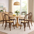 DM Furniture Walnut Dining Chairs Set of 6 Mid-Century Modern Rattan Desk Chairs with Backrest, Armless Bentwood Bistro Chairs for Dining/Kitchen Room,Home No Assembly Required, Walnut Wood