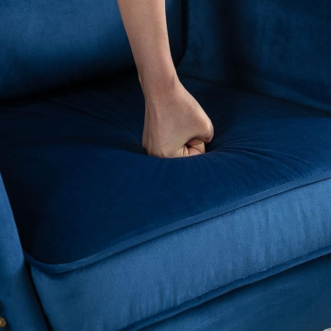 DM Furniture Accent Chairs with Ottoman Set of 2 Velvet Wingback Club Chair Upholstered Reading Chair Lounge Chairs with Wood Legs/Button Tufted Back for Bedroom Living Room, Blue