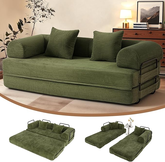 79" Folding Convertible Sofa Bed Floor Mattress Sleeper Sofa Boneless Loveseat with Fixed-Shape Frame Connecting Zippers for Living Room Bedroom Small Space