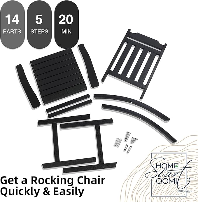 hOmeQomi Rocking Chairs Set of 4, All Weather Resistant Poly Lumber Outdoor Porch Rocker, Rocking Chairs for Outdoor, Indoor, Patio, Deck, Garden, Backyard, Load Bearing 380 lbs - Black